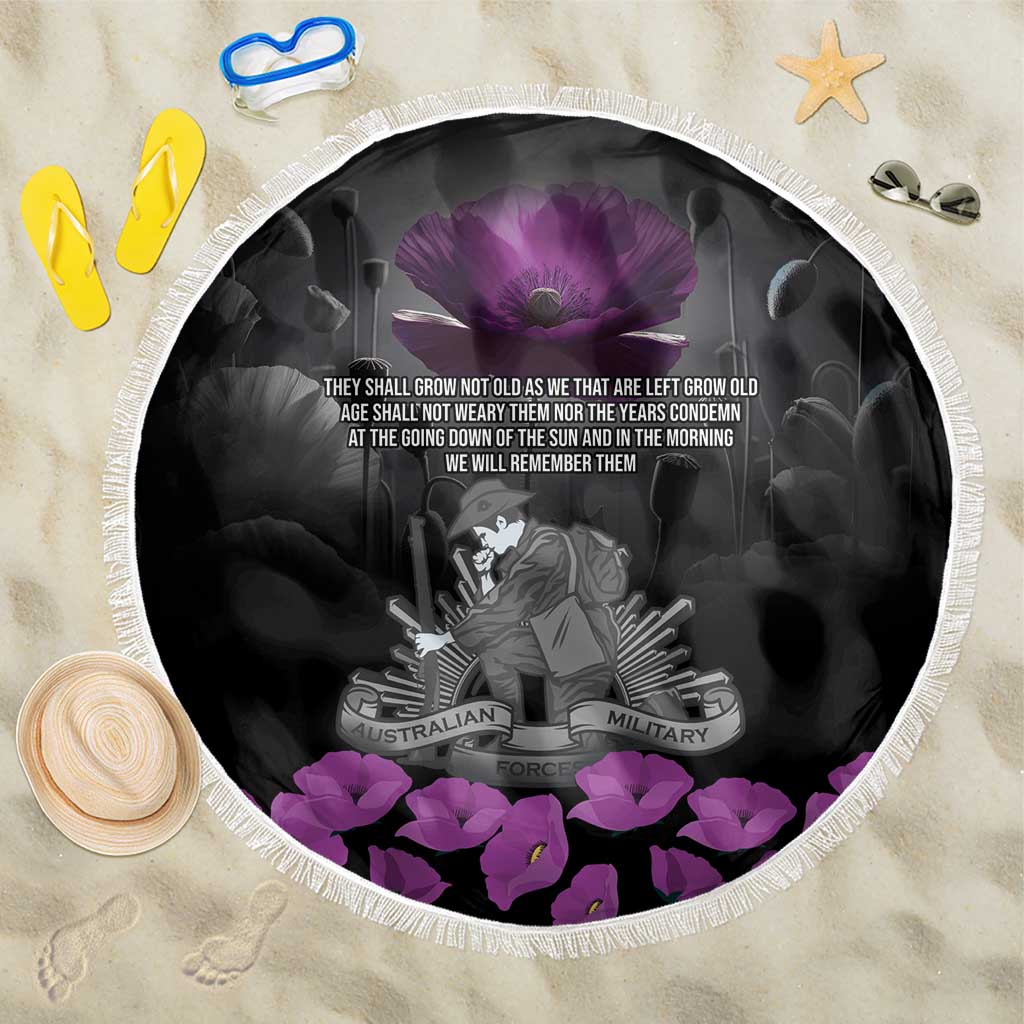 ANZAC Day Remembrance Beach Blanket Purple Poppy We Will Remember Them LT9 One Size 150cm Purple - Polynesian Pride