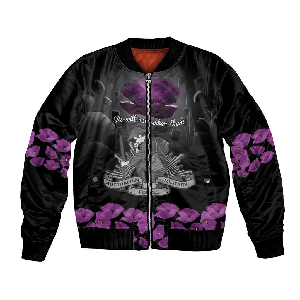 ANZAC Day Remembrance Bomber Jacket Purple Poppy We Will Remember Them LT9 Unisex Purple - Polynesian Pride