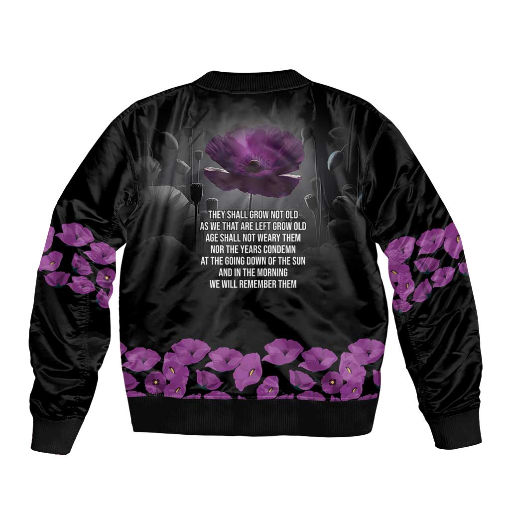 ANZAC Day Remembrance Bomber Jacket Purple Poppy We Will Remember Them LT9 - Polynesian Pride