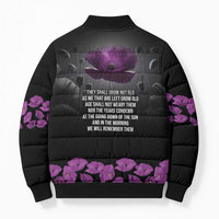 ANZAC Day Remembrance Bomber Puffer Jacket Purple Poppy We Will Remember Them LT9 - Polynesian Pride