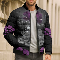 ANZAC Day Remembrance Bomber Puffer Jacket Purple Poppy We Will Remember Them LT9 - Polynesian Pride