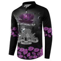 ANZAC Day Remembrance Button Sweatshirt Purple Poppy We Will Remember Them