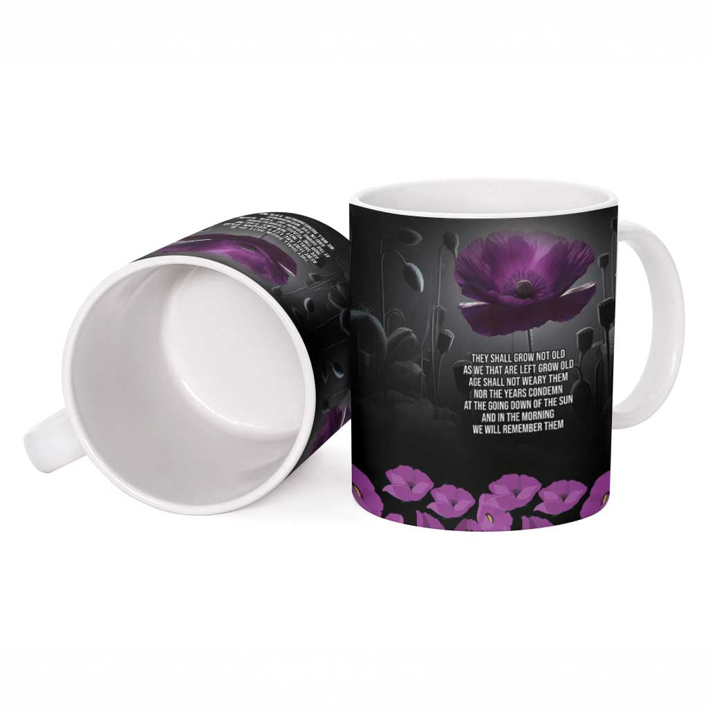 ANZAC Day Remembrance Ceramic Mug Purple Poppy We Will Remember Them LT9 - Polynesian Pride