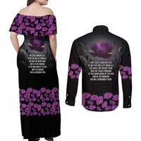 ANZAC Day Remembrance Couples Matching Off Shoulder Maxi Dress and Long Sleeve Button Shirt Purple Poppy We Will Remember Them