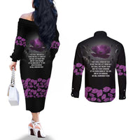 ANZAC Day Remembrance Couples Matching Off The Shoulder Long Sleeve Dress and Long Sleeve Button Shirt Purple Poppy We Will Remember Them LT9 - Polynesian Pride