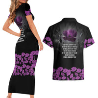ANZAC Day Remembrance Couples Matching Short Sleeve Bodycon Dress and Hawaiian Shirt Purple Poppy We Will Remember Them LT9 - Polynesian Pride