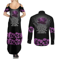 ANZAC Day Remembrance Couples Matching Summer Maxi Dress and Long Sleeve Button Shirt Purple Poppy We Will Remember Them