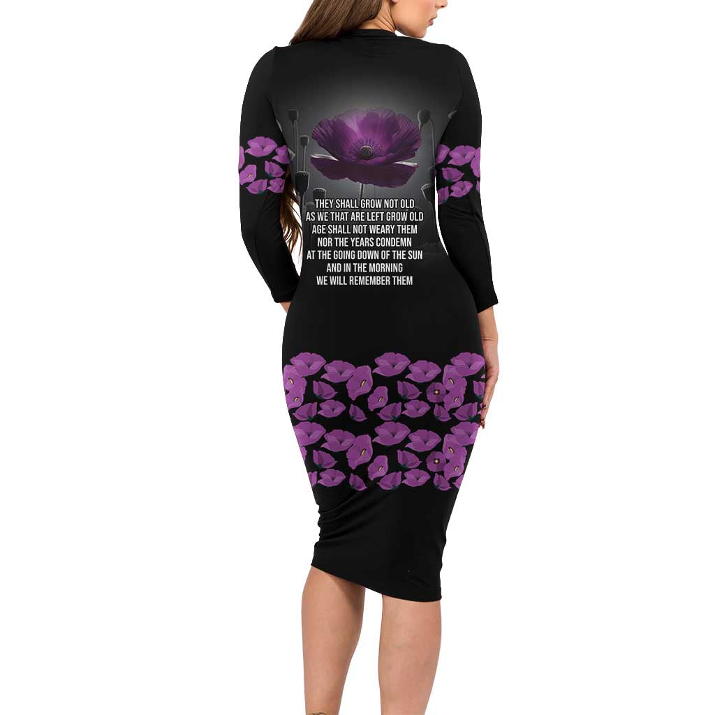 ANZAC Day Remembrance Family Matching Long Sleeve Bodycon Dress and Hawaiian Shirt Purple Poppy We Will Remember Them