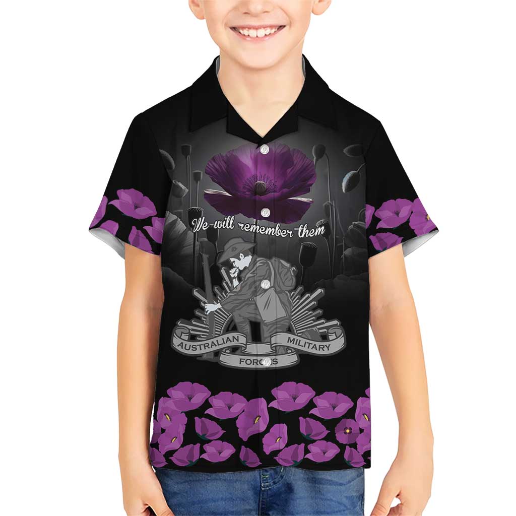 ANZAC Day Remembrance Family Matching Long Sleeve Bodycon Dress and Hawaiian Shirt Purple Poppy We Will Remember Them