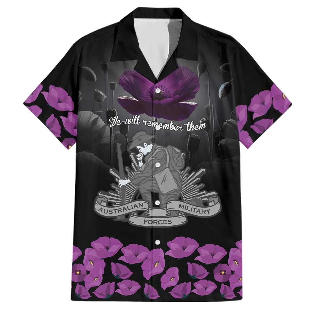 ANZAC Day Remembrance Family Matching Off The Shoulder Long Sleeve Dress and Hawaiian Shirt Purple Poppy We Will Remember Them