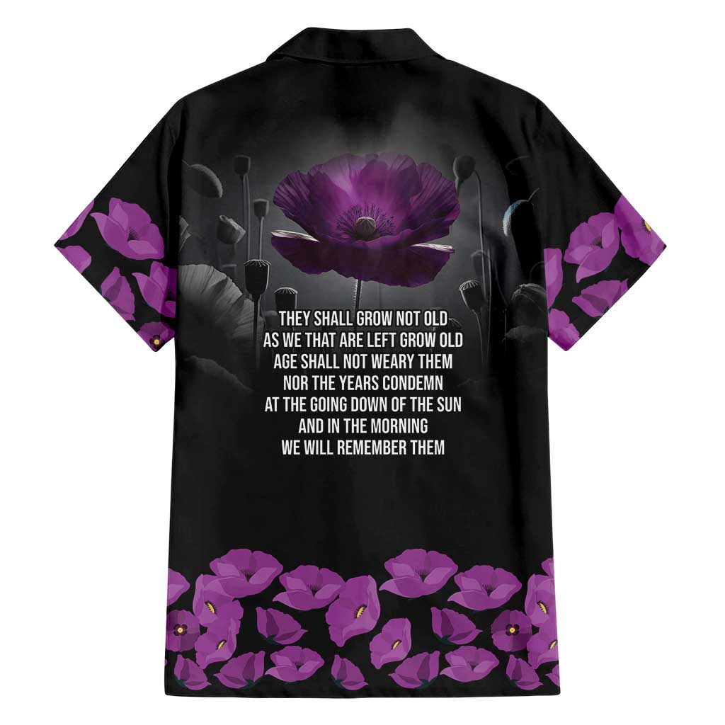 ANZAC Day Remembrance Family Matching Off The Shoulder Long Sleeve Dress and Hawaiian Shirt Purple Poppy We Will Remember Them