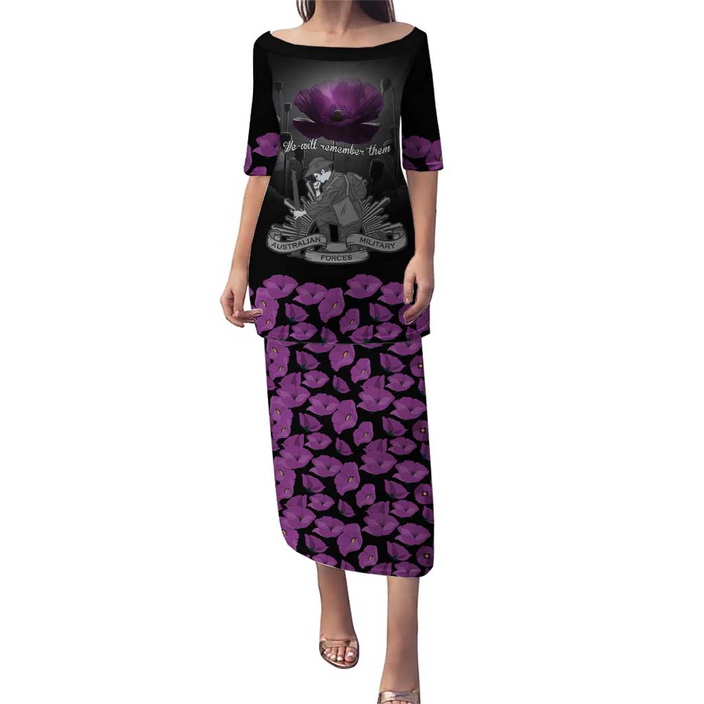 ANZAC Day Remembrance Family Matching Puletasi and Hawaiian Shirt Purple Poppy We Will Remember Them LT9 Mom's Dress Purple - Polynesian Pride