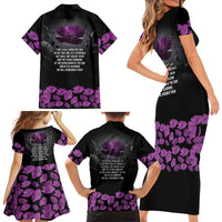 ANZAC Day Remembrance Family Matching Short Sleeve Bodycon Dress and Hawaiian Shirt Purple Poppy We Will Remember Them