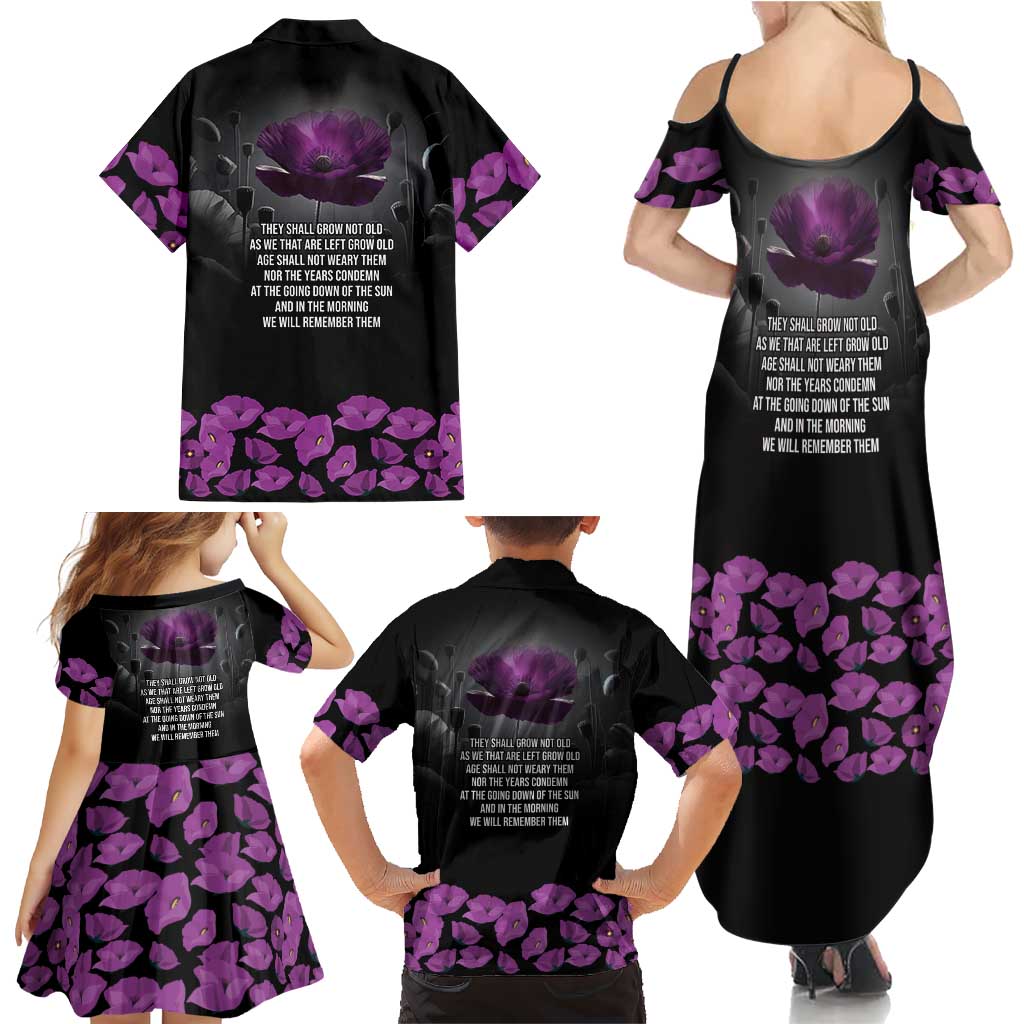 ANZAC Day Remembrance Family Matching Summer Maxi Dress and Hawaiian Shirt Purple Poppy We Will Remember Them LT9 - Polynesian Pride