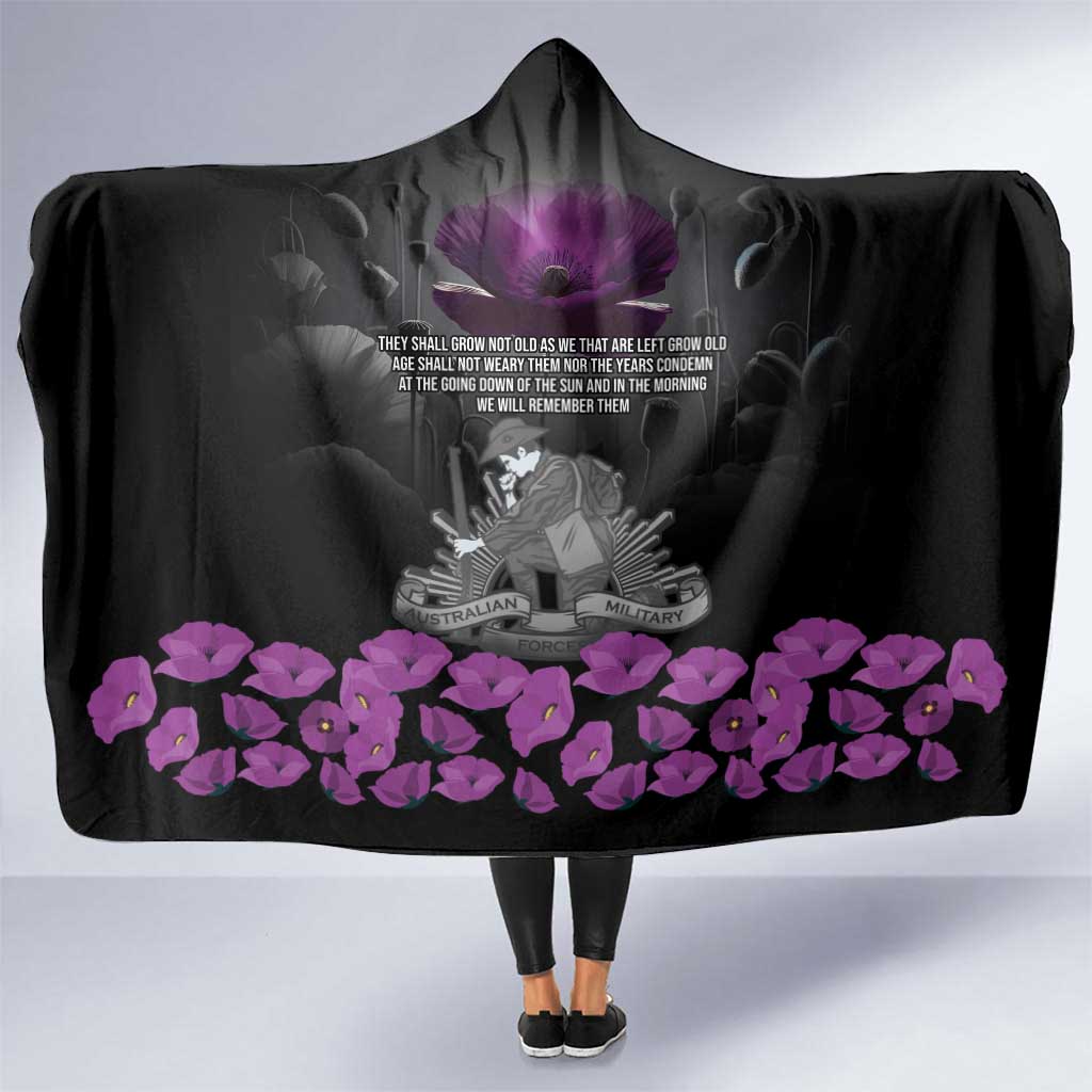 ANZAC Day Remembrance Hooded Blanket Purple Poppy We Will Remember Them