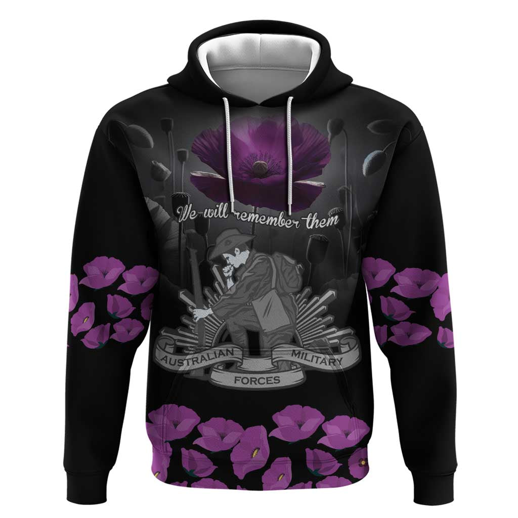 ANZAC Day Remembrance Hoodie Purple Poppy We Will Remember Them LT9 Pullover Hoodie Purple - Polynesian Pride