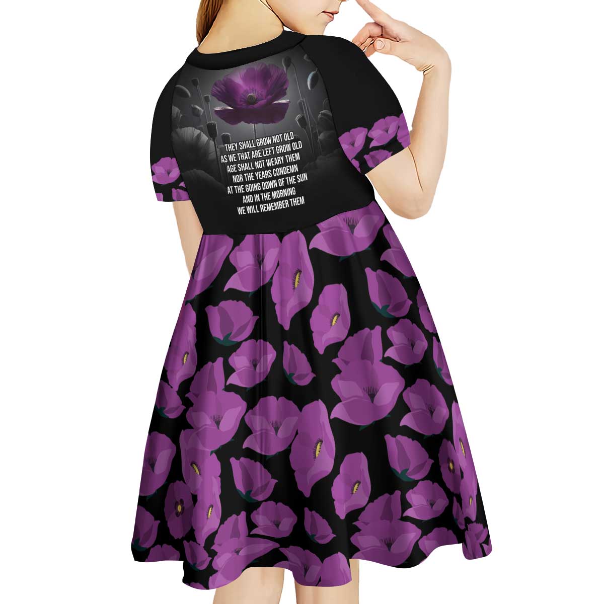 ANZAC Day Remembrance Kid Short Sleeve Dress Purple Poppy We Will Remember Them