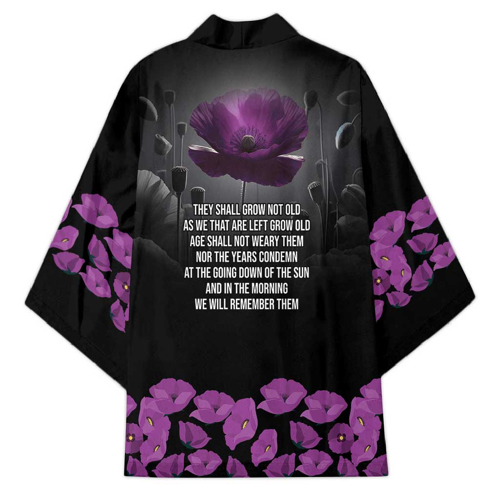 ANZAC Day Remembrance Kimono Purple Poppy We Will Remember Them LT9 - Polynesian Pride