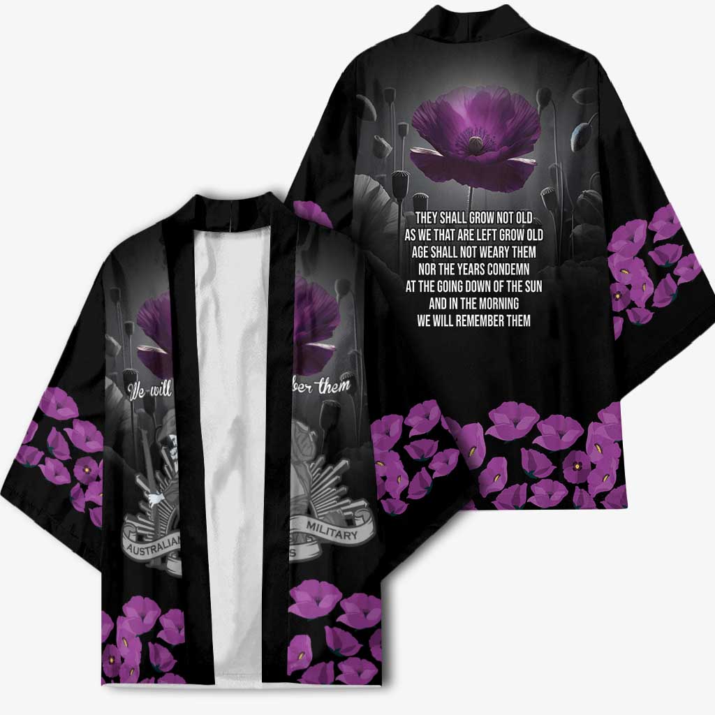 ANZAC Day Remembrance Kimono Purple Poppy We Will Remember Them LT9 - Polynesian Pride