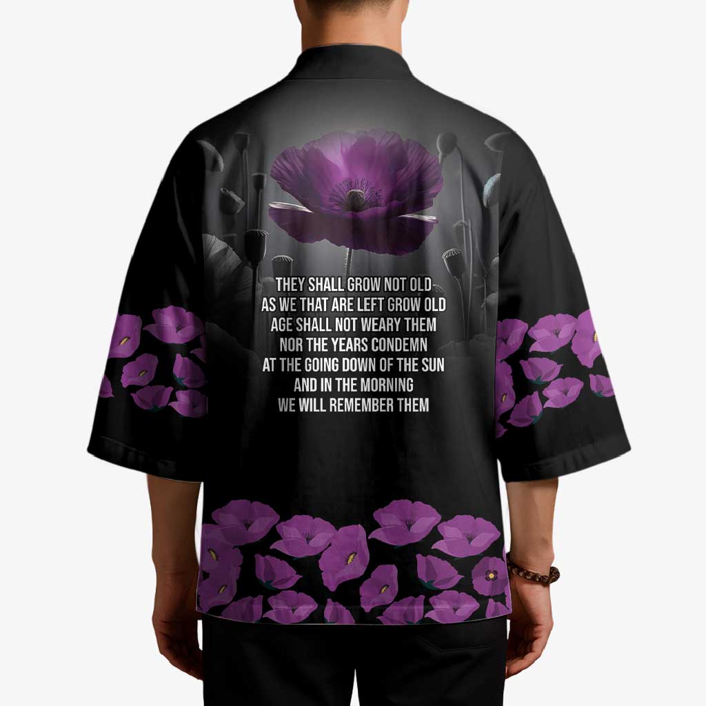 ANZAC Day Remembrance Kimono Purple Poppy We Will Remember Them LT9 - Polynesian Pride