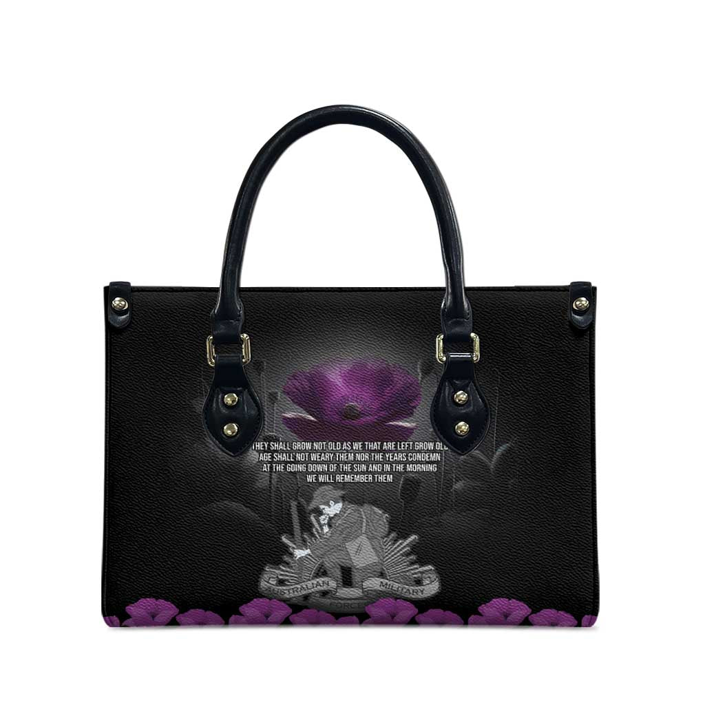 ANZAC Day Remembrance Leather Bag Purple Poppy We Will Remember Them