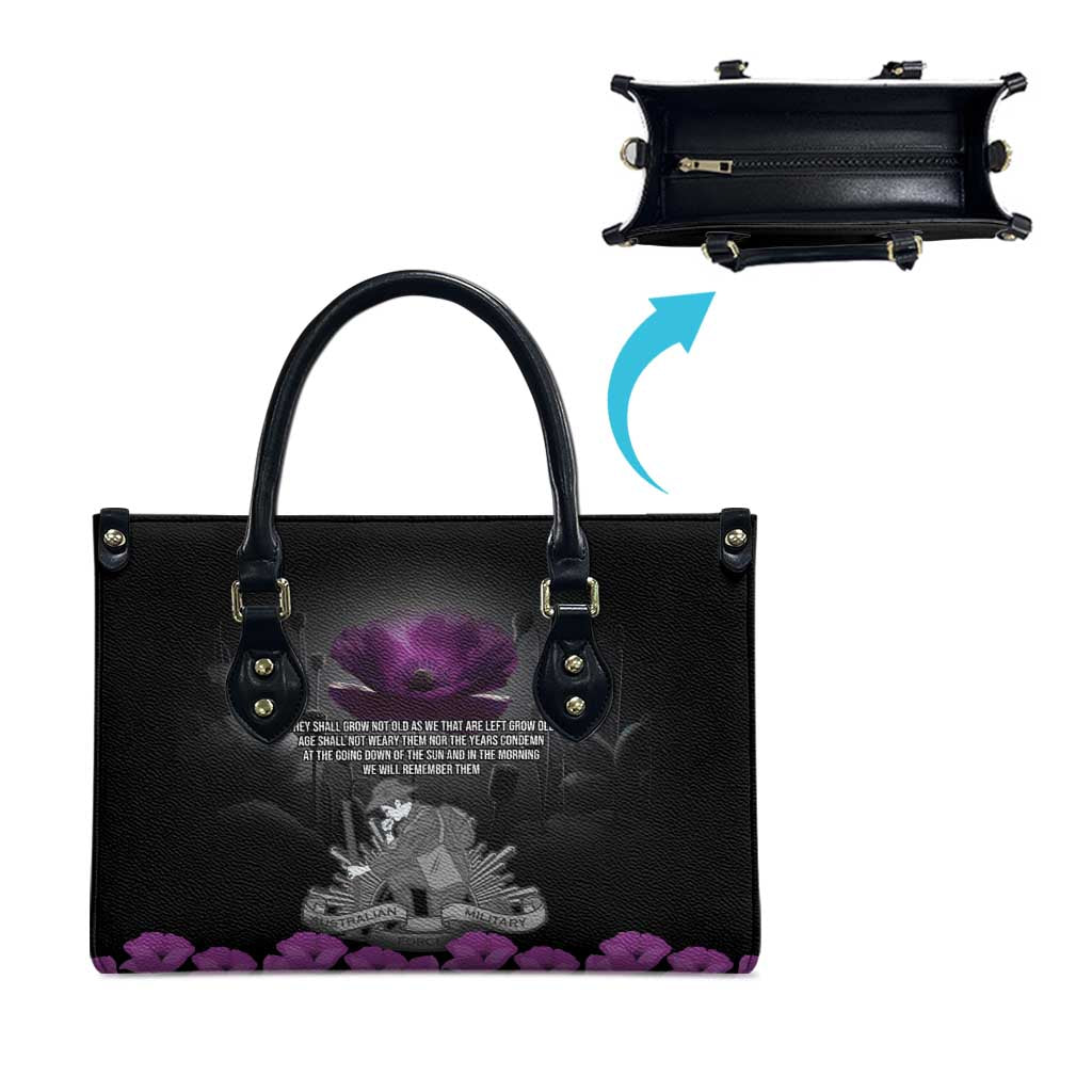 ANZAC Day Remembrance Leather Bag Purple Poppy We Will Remember Them