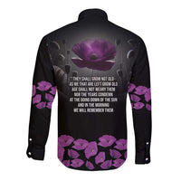 ANZAC Day Remembrance Long Sleeve Button Shirt Purple Poppy We Will Remember Them
