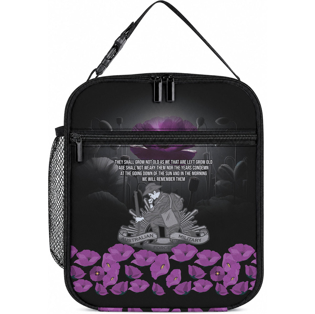 ANZAC Day Remembrance Lunch Bag Purple Poppy We Will Remember Them LT9 10.2 × 8.3 × 4.3 inch Purple - Polynesian Pride