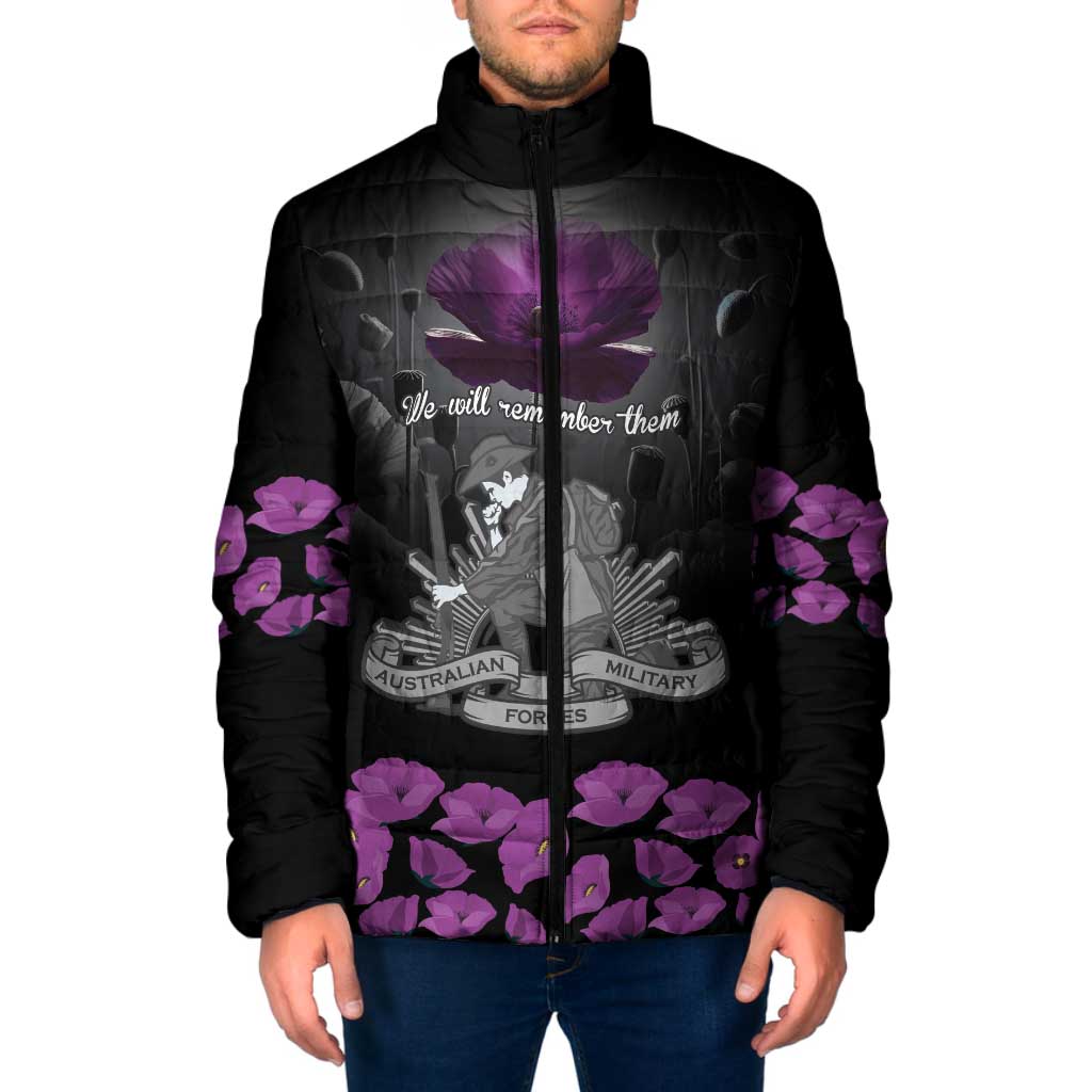 ANZAC Day Remembrance Padded Jacket Purple Poppy We Will Remember Them LT9 Men Purple - Polynesian Pride