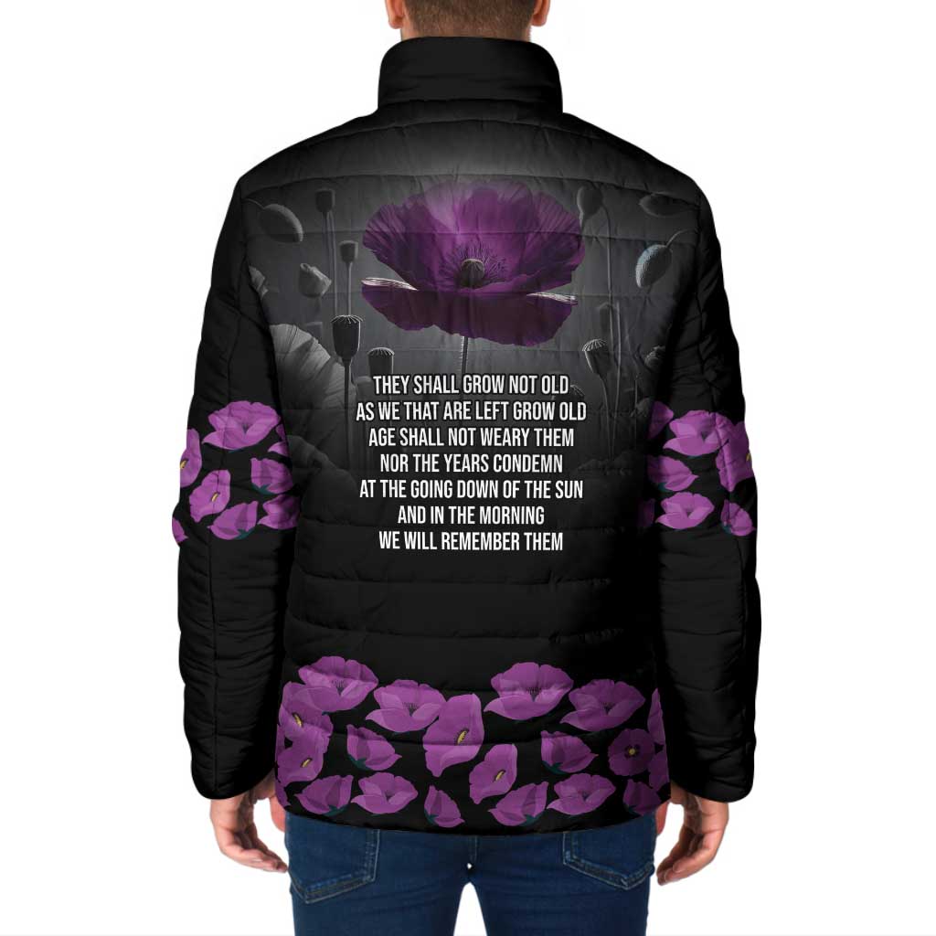 ANZAC Day Remembrance Padded Jacket Purple Poppy We Will Remember Them LT9 - Polynesian Pride