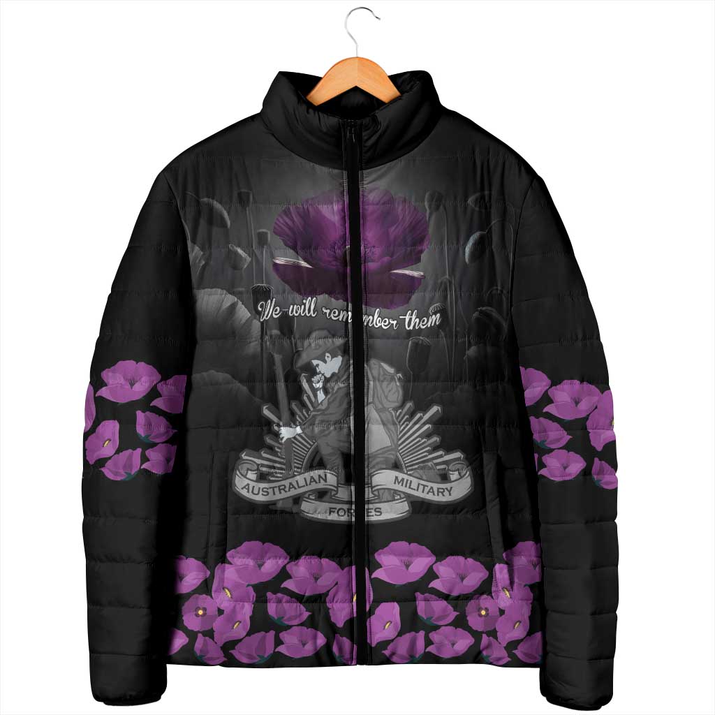 ANZAC Day Remembrance Padded Jacket Purple Poppy We Will Remember Them LT9 - Polynesian Pride