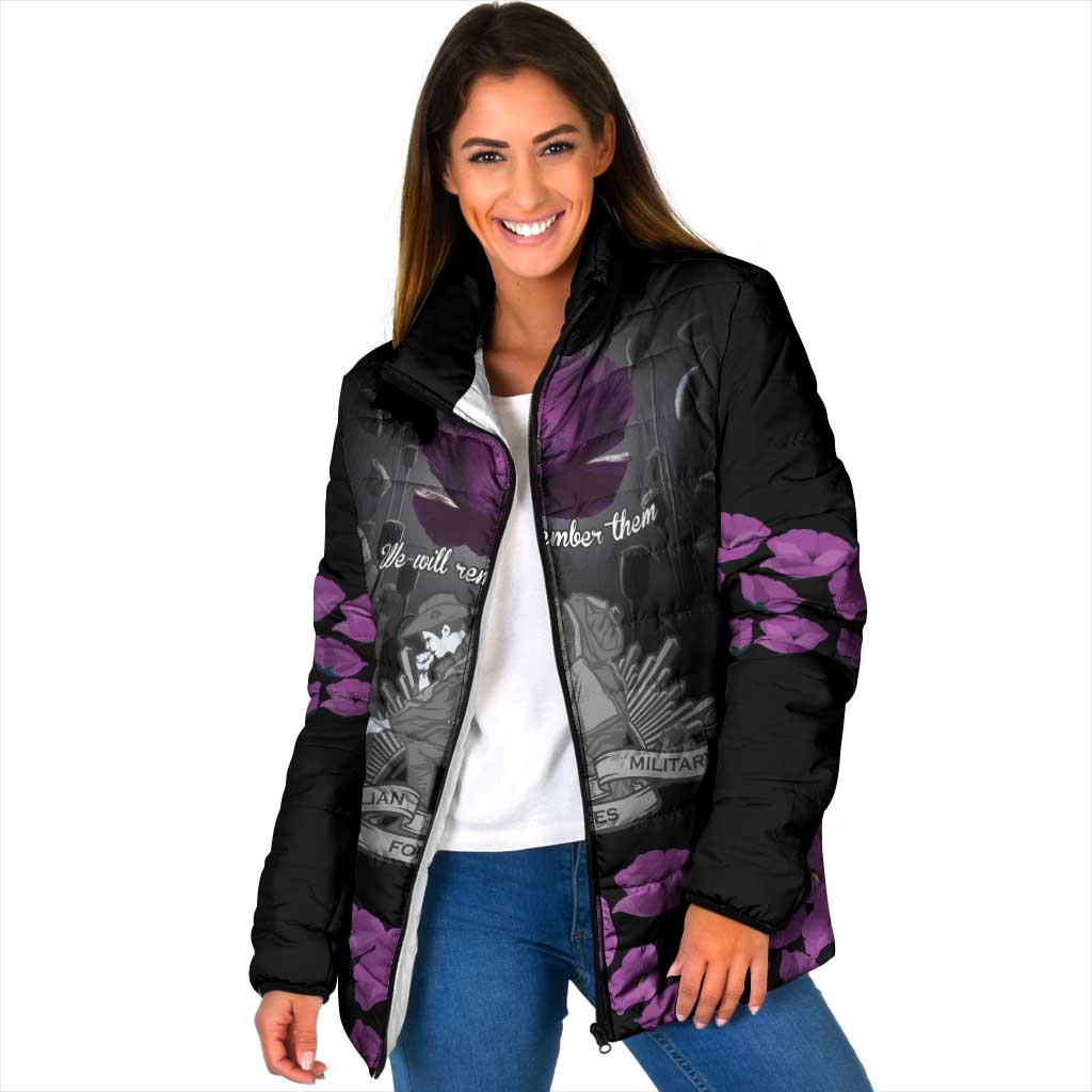 ANZAC Day Remembrance Padded Jacket Purple Poppy We Will Remember Them LT9 Women Purple - Polynesian Pride