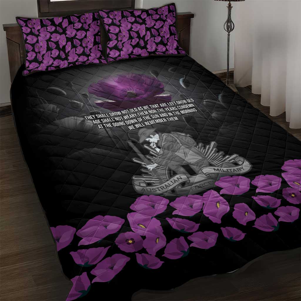 ANZAC Day Remembrance Quilt Bed Set Purple Poppy We Will Remember Them