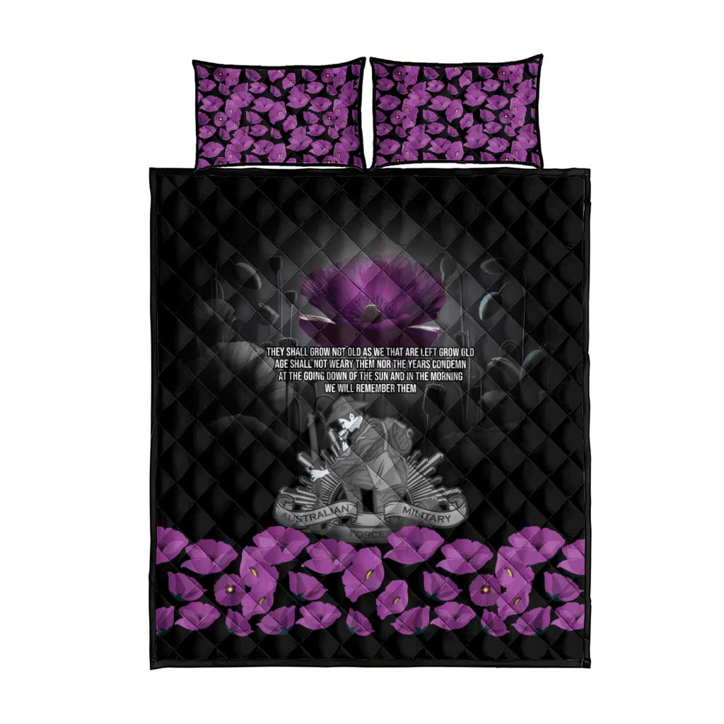ANZAC Day Remembrance Quilt Bed Set Purple Poppy We Will Remember Them