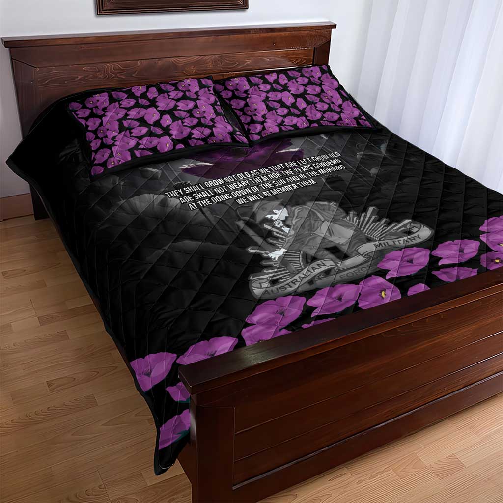 ANZAC Day Remembrance Quilt Bed Set Purple Poppy We Will Remember Them