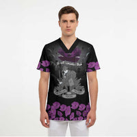 ANZAC Day Remembrance Scrub Top Purple Poppy We Will Remember Them LT9 - Polynesian Pride