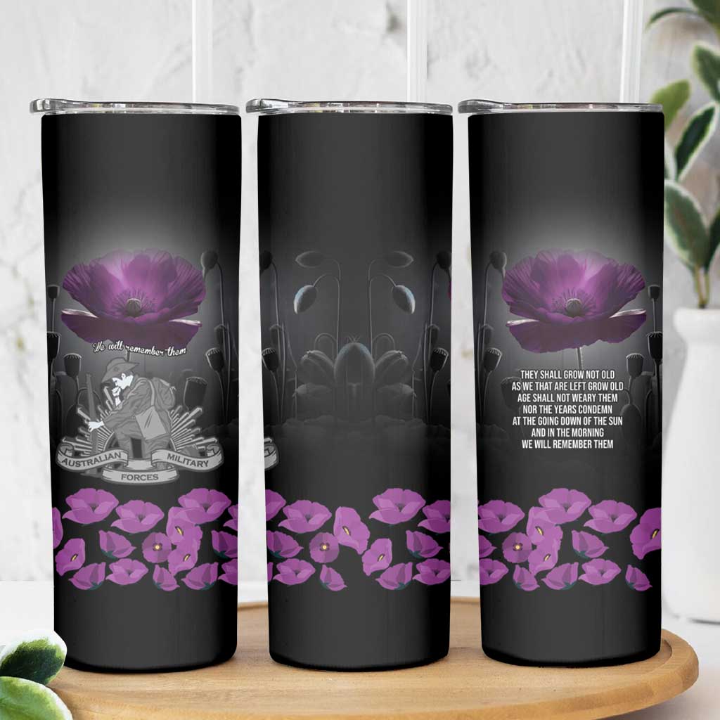 ANZAC Day Remembrance Skinny Tumbler Purple Poppy We Will Remember Them