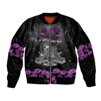 ANZAC Day Remembrance Sleeve Zip Bomber Jacket Purple Poppy We Will Remember Them