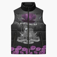 ANZAC Day Remembrance Sleeveless Puffer Jacket Purple Poppy We Will Remember Them