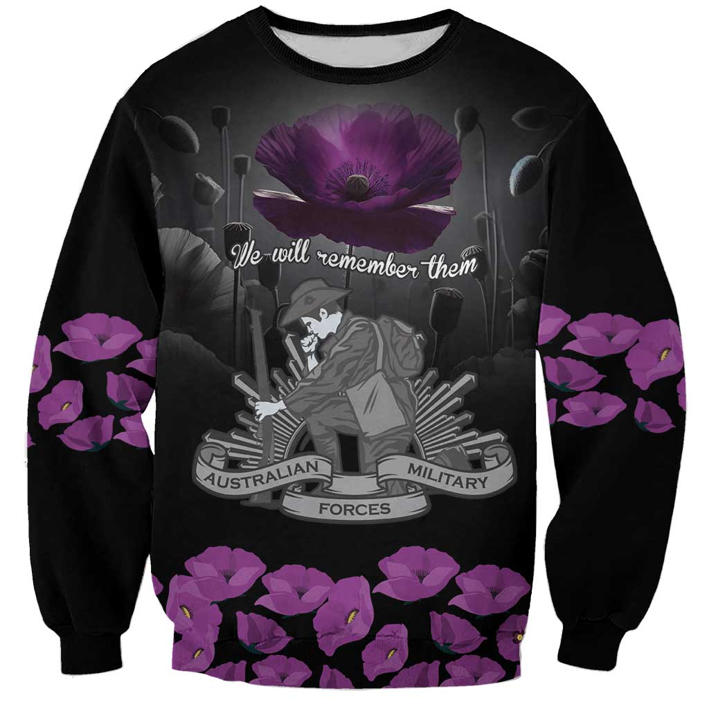 ANZAC Day Remembrance Sweatshirt Purple Poppy We Will Remember Them LT9 Unisex Purple - Polynesian Pride