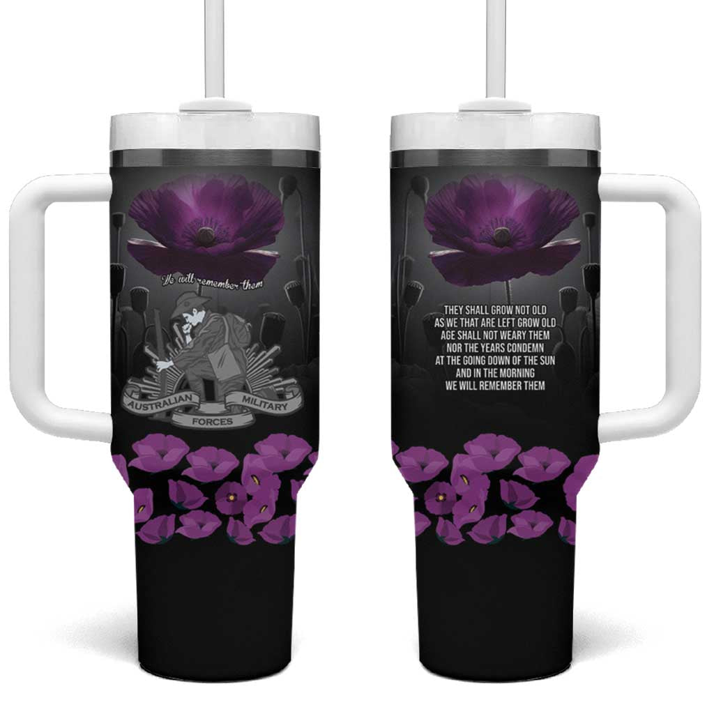 ANZAC Day Remembrance Tumbler With Handle Purple Poppy We Will Remember Them LT9 One Size: 40 oz Purple - Polynesian Pride