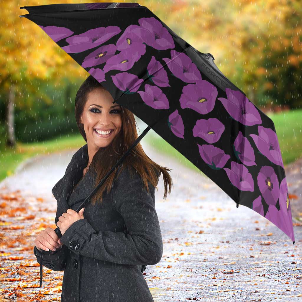 ANZAC Day Remembrance Umbrella Purple Poppy We Will Remember Them