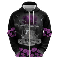ANZAC Day Remembrance Zip Hoodie Purple Poppy We Will Remember Them