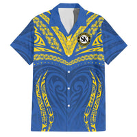 Custom Oceania Football Solomon Kings Family Matching Puletasi and Hawaiian Shirt Polynesian Tribal Pattern LT9 Dad's Shirt - Short Sleeve Blue - Polynesian Pride