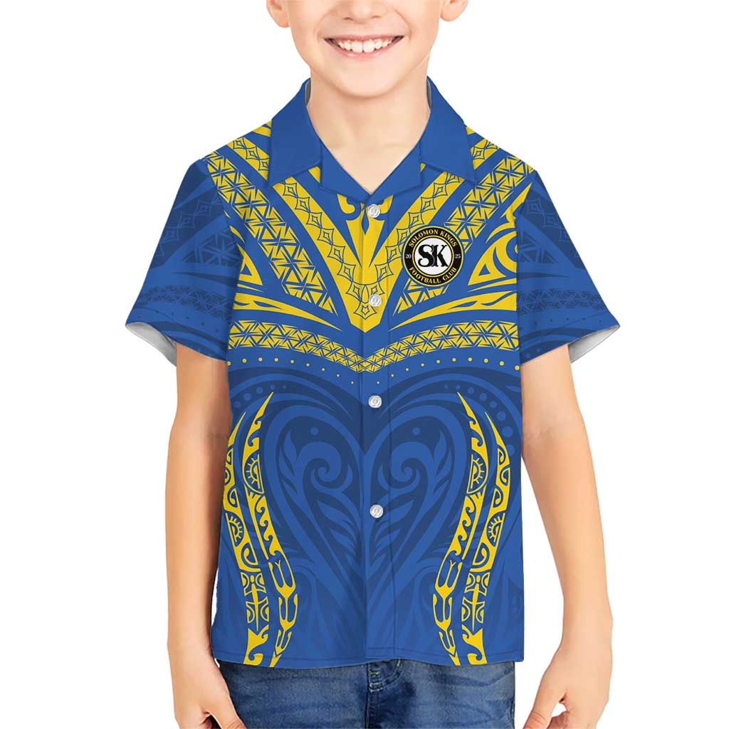Custom Oceania Football Solomon Kings Family Matching Short Sleeve Bodycon Dress and Hawaiian Shirt Polynesian Tribal Pattern LT9 Son's Shirt Blue - Polynesian Pride
