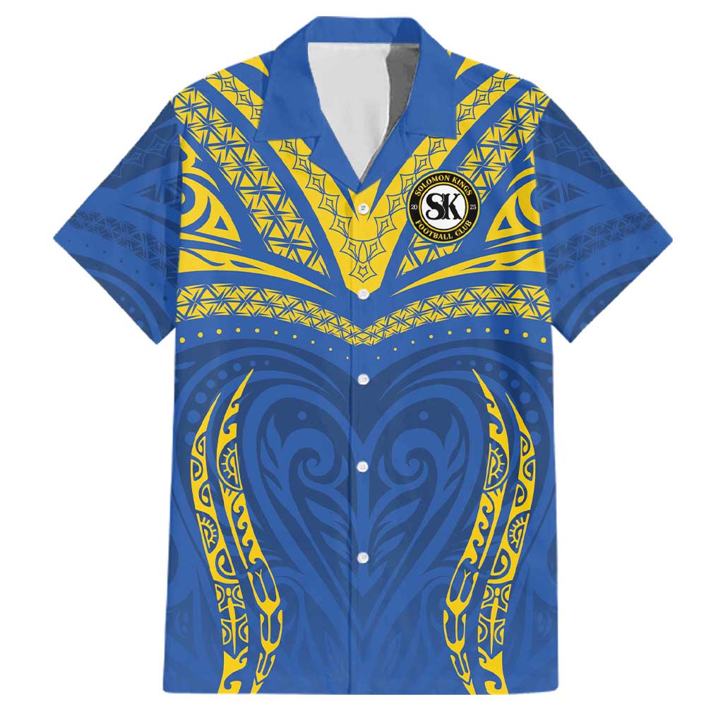 Custom Oceania Football Solomon Kings Family Matching Tank Maxi Dress and Hawaiian Shirt Polynesian Tribal Pattern LT9 Dad's Shirt - Short Sleeve Blue - Polynesian Pride