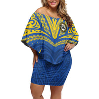 Custom Oceania Football Solomon Kings Off Shoulder Short Dress Polynesian Tribal Pattern LT9 Women Blue - Polynesian Pride
