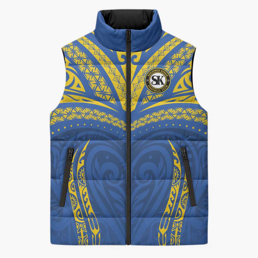 Custom Oceania Football Solomon Kings Sleeveless Puffer Jacket Polynesian Tribal Pattern LT9 Unisex Blue - Polynesian Pride