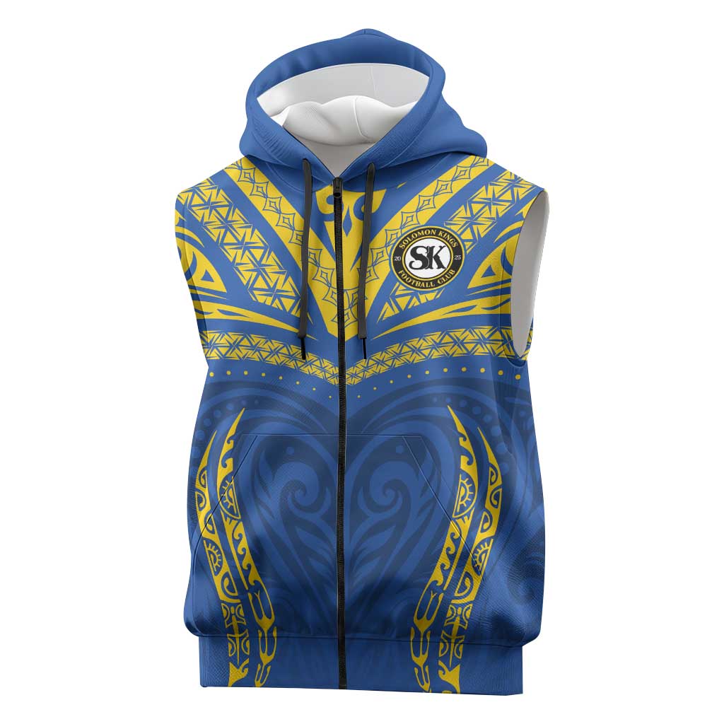 Custom Oceania Football Solomon Kings Sleeveless Zip Hoodie Polynesian Tribal Pattern LT9 Blue - Polynesian Pride