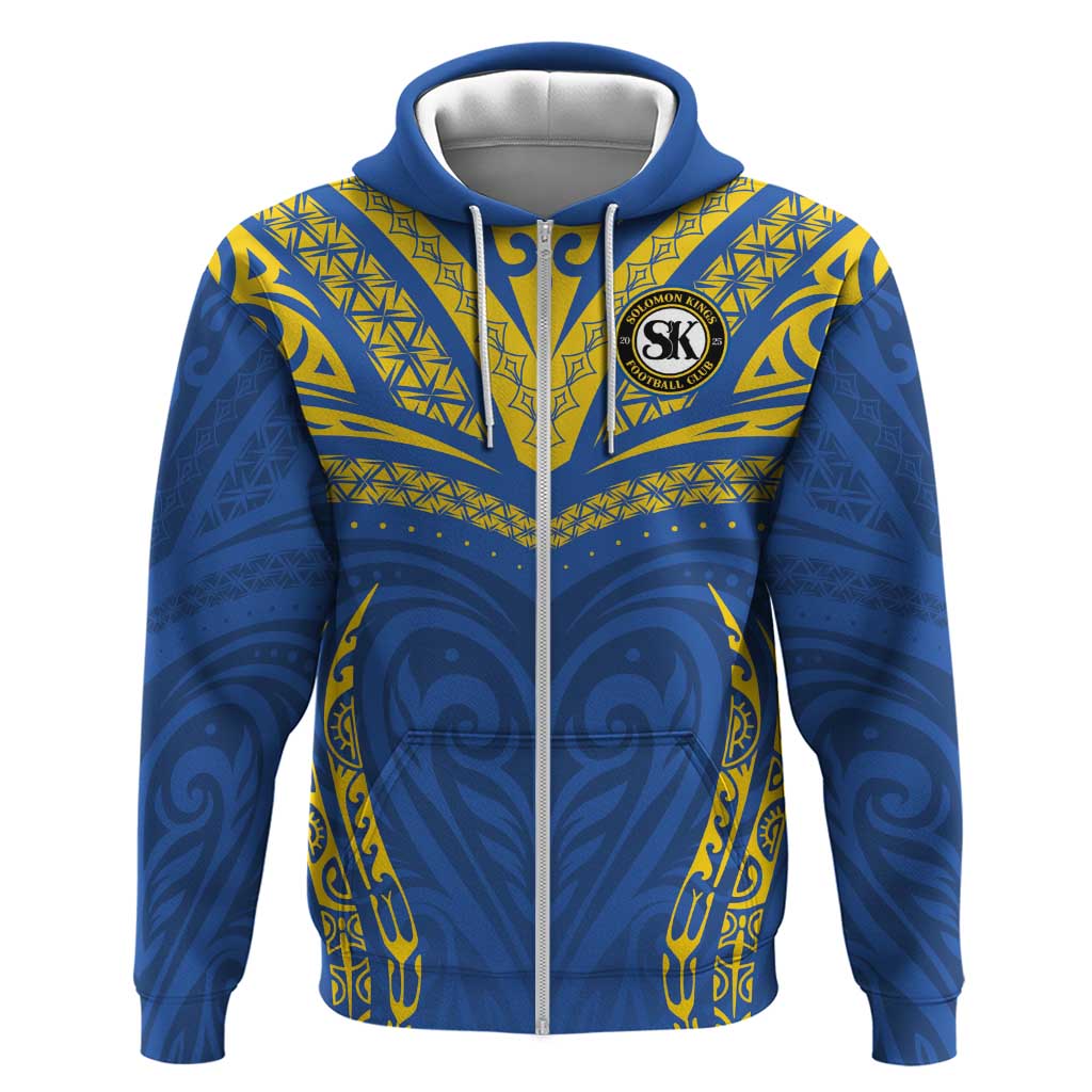 Custom Oceania Football Solomon Kings Zip Hoodie Polynesian Tribal Pattern LT9 Zip Hoodie Blue - Polynesian Pride